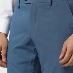 Van Heusen Blue Slim Fit Solid Formal Trousers image 5