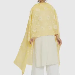Fabindia Yellow Embroidered Dupatta image 1