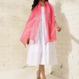 Fabindia Pink Embroidered Dupatta image 1
