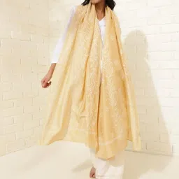 Fabindia Beige Embroidered Dupatta image 1