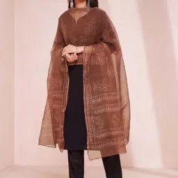 Fabindia Brown Printed Dupatta image 1