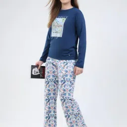 MONTE CARLO Blue Printed Top & Pyjama Set image 5