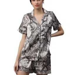Pretty Loving Thing Grey Satin Printed Top & Shorts Set image 1
