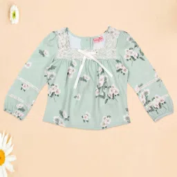 Cutecumber Girls Green Embellished Full Sleeves Tops image 1