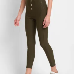 Spykar Green Cotton Mid Rise Tights image 3