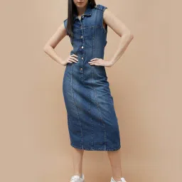 Ginger by Lifestyle Blue Cotton Bodycon Dress image 1