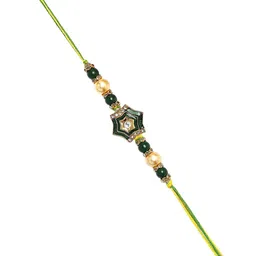 KARATCART Set Of 3 Enamel Star Design Kundan Thread Rakhi for Brother with Roli & Chawal image 3