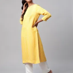 linen club woman Linen Club Women Yellow Printed Kurta image 3