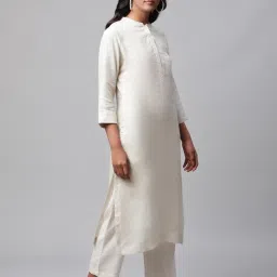 linen club woman Linen Club Women Off White Regular Fit Kurta image 4
