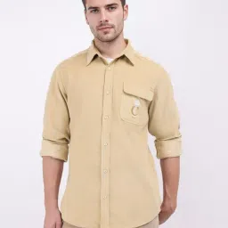 Iconic Mens Beige Solid Collar Shirt-image-22