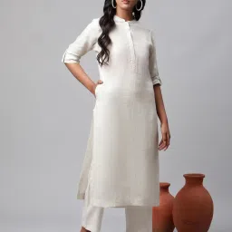 linen club woman Linen Club Women Off White Regular Fit Kurta image 5