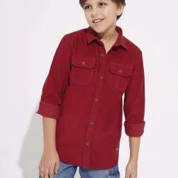Jack & Jones Junior Boys Tibetan Red Cotton Solid Shirt image 1