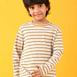 Anthrilo Boys Grey & Yellow Striped Full Sleeves T-Shirt image 1