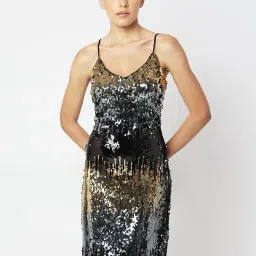 Vero Moda Black & Gold Embellished A Line Dress image 1