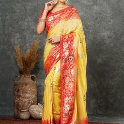 Satrani Yellow & Red Cotton Silk Woven Saree With Unstitched Blouse image 1