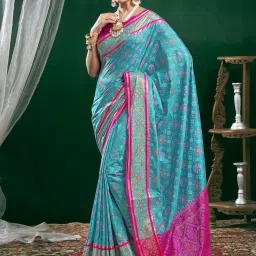 Satrani Blue & Magenta Woven Saree With Unstitched Blouse image 1