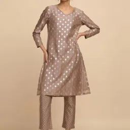 Folksong By W Grey Cotton Woven Pattern A Line Kurta-image-42
