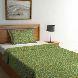 Klotthe Woven Green 350 TC Cotton Single Bed Cover with 1 Pillow Cover-image-2