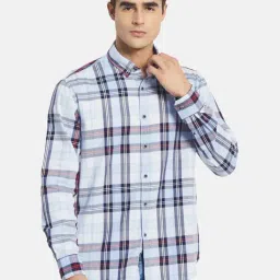 METTLE Sky Blue Regular Fit Check Shirt-image-42
