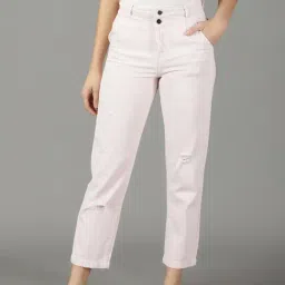 SHOWOFF Light Peach Distressed Relaxed Fit High Rise Jeans-image-87