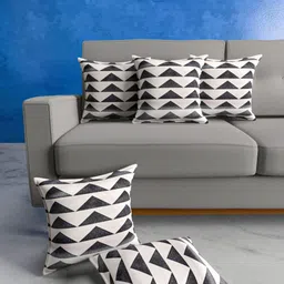 METRO LIVING Off White & Black 5 Pieces Geometric Printed Square Cushion Covers image 3