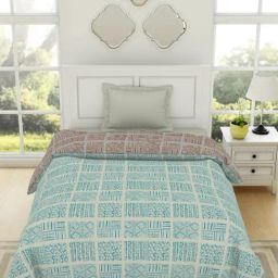 Spaces Geospace Geometric Brown & Blue 144 TC Cotton Single Bed Quilt-picture-28