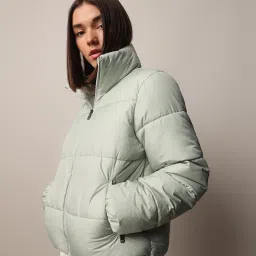 Only Light Green Regular Fit Puffer Jacket image 1