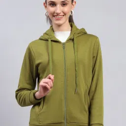 Monte Carlo Green Polyester Blend Solid Full Sleeve Sweatshirt image 1