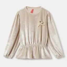 Blue Giraffe Girls Cream Striped Full Sleeves 1 Top image 1