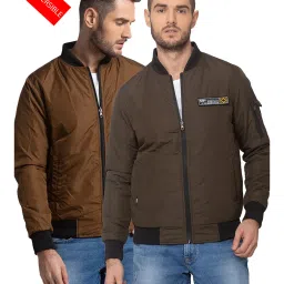 Spykar Green Full Sleeves Mandarin Collar Reversible Jacket image 1