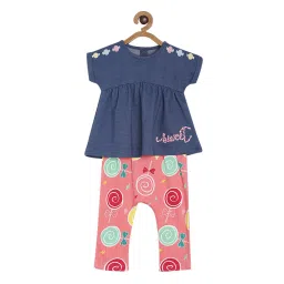 MINIKLUB Girls Navy & Coral Printed Top with Pants image 1