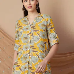 Melange by Lifestyle Mustard Printed Straight Kurti image 1