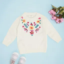 Pantaloons Baby Girls White Acrylic Embroidery Sweater image 1