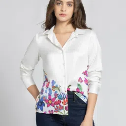 SHAYE White Satin Regular fit Floral casual shirts image 1
