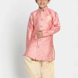 VASTRAMAY Boys Pink Embellished IndowesternSets image 1