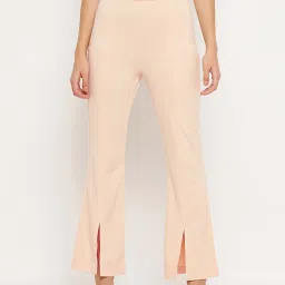 Madame Beige Polyester Boot-Leg Solid Trouser image 1