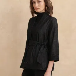 RAREISM Black Cotton Solid Long Sleeves Jacket image 4