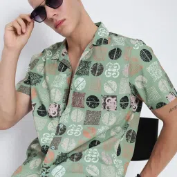 showoffff Showoff Green Relaxed Fit Abstract Print Shirt image 1