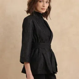 RAREISM Black Cotton Solid Long Sleeves Jacket image 3