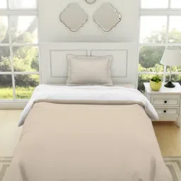 Spaces Everyday Solid Beige & White 144 TC Cotton Single Bed Quilt-image-44