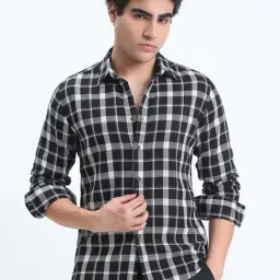 SHOWOFFFF Black Cotton Slim Fit Checks Shirt-image-21
