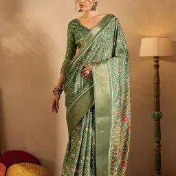 Saree Mall Green Printed Sarees With Unstitched Blouse image 1