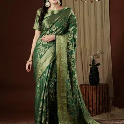 Saree Mall Green Woven Sarees With Unstitched Blouse image 1