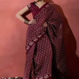 Saree Mall Maroon Printed Sarees With Unstitched Blouse image 1