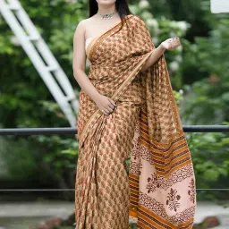 Saree Mall Beige Printed Sarees With Unstitched Blouse image 1