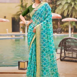 Saree Mall Blue Embellished Sarees With Unstitched Blouse image 1