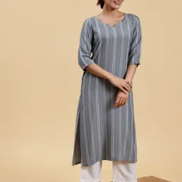 Libas Grey Striped Kurta image 1