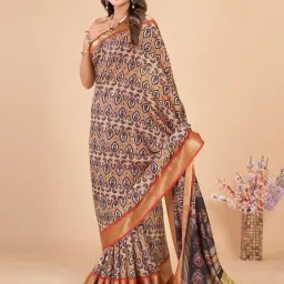 Saree Mall Beige Woven Sarees With Unstitched Blouse image 1