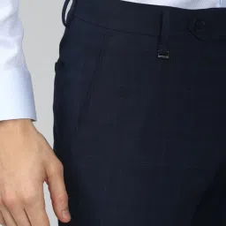 Van Heusen Navy Slim Fit Checks Trousers image 4