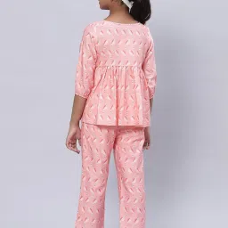BIBA Girls Pink Printed Kurta, Pants with Eye Mask image 2